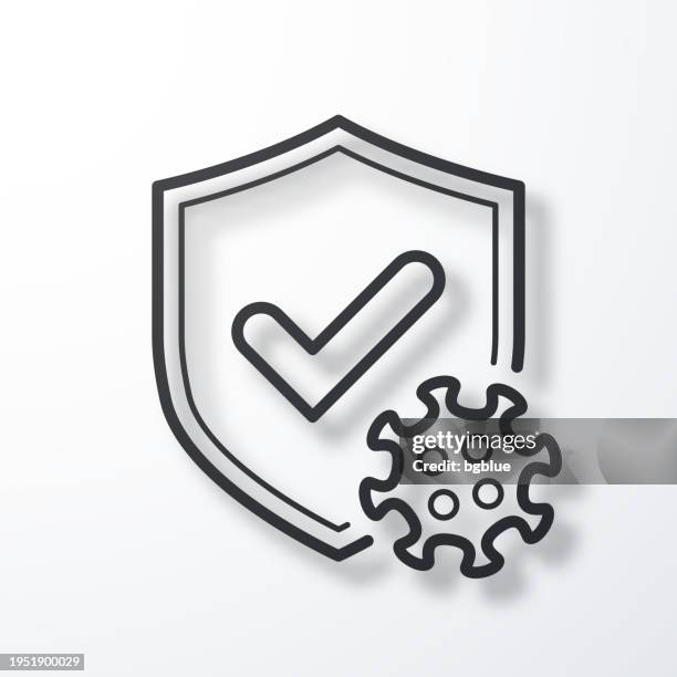 illustrazioni stock, clip art, cartoni animati e icone di tendenza di protezione antivirus approvata. icona della linea con ombra su sfondo bianco - sistema immunitario