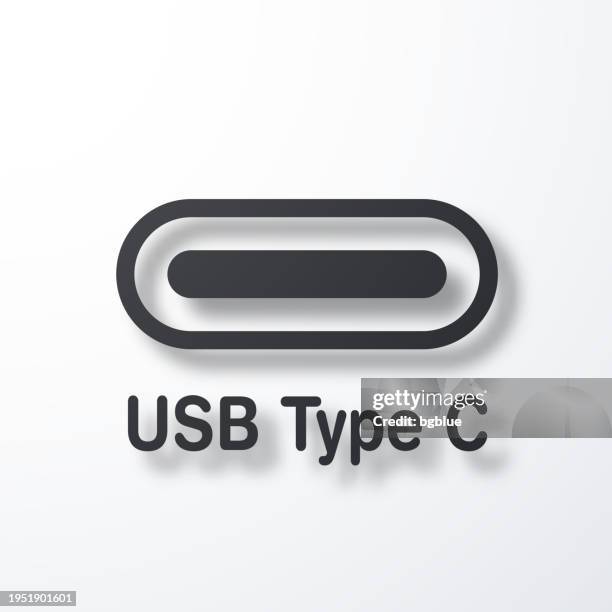 usb type c port. icon with shadow on white background - usb cable stock illustrations