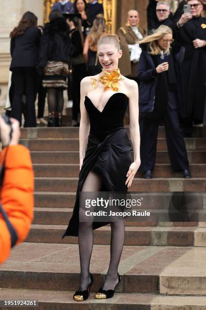 Hunter Schafer attends the Schiaparelli Haute Couture Spring/Summer 2024 show as part of Paris Fashion Week on January 22, 2024 in Paris, France.