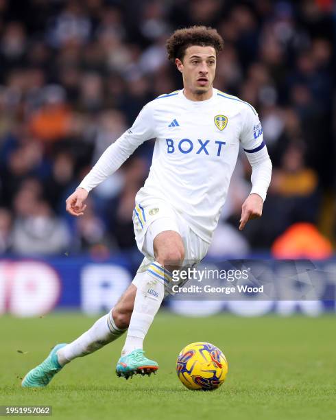 Ethan Ampadu of Leeds United on the ball during the Sky Bet Championship match between Leeds United and Preston North End at Elland Road on January...