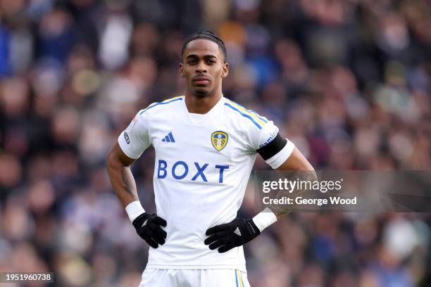 Crysencio Summerville of Leeds United looks on during the Sky Bet Championship match between Leeds United and Preston North End at Elland Road on...