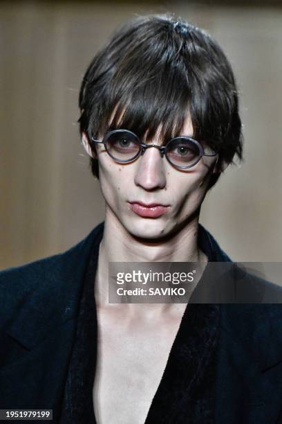 Model walks the runway during the Ziggy Chen Ready to Wear Fall/Winter 2024-2025 fashion show as part of the Paris Men Fashion Week on January 21,...