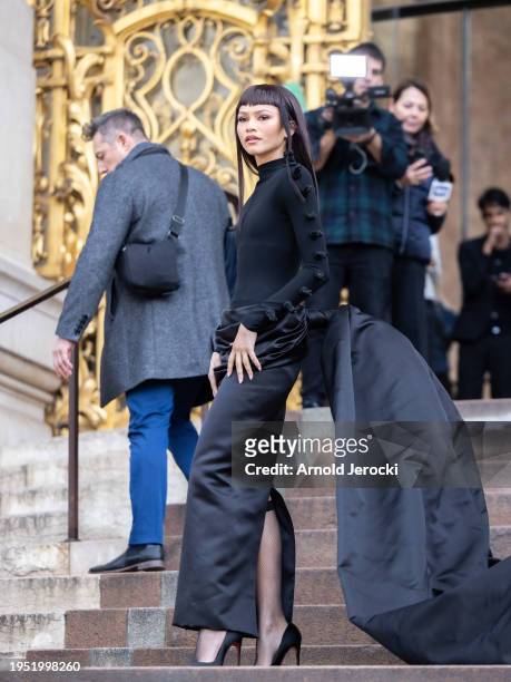 Zendaya attends the Schiaparelli Haute Couture Spring/Summer 2024 show as part of Paris Fashion Week on January 22, 2024 in Paris, France.