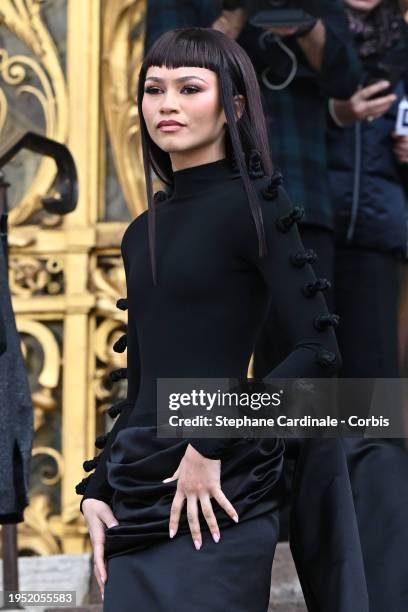 Zendaya attends the Schiaparelli Haute Couture Spring/Summer 2024 show as part of Paris Fashion Week on January 22, 2024 in Paris, France.