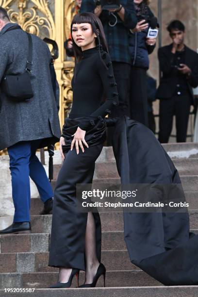 Zendaya attends the Schiaparelli Haute Couture Spring/Summer 2024 show as part of Paris Fashion Week on January 22, 2024 in Paris, France.