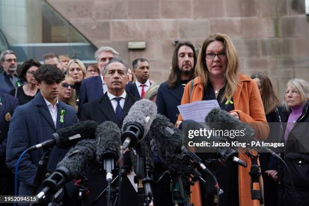 Emma Webber, mother of Barnaby Webber making a statement alongside relatives of the victims, outside Nottingham Crown Court after Valdo Calocane, who...