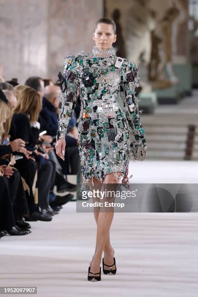 Model walks the runway during the Schiaparelli Haute Couture Spring/Summer 2024 show as part of Paris Fashion Week on January 22, 2024 in Paris,...