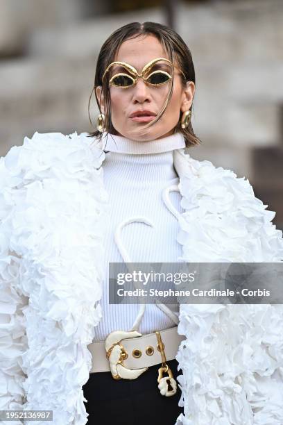 Jennifer Lopez attends the Schiaparelli Haute Couture Spring/Summer 2024 show as part of Paris Fashion Week on January 22, 2024 in Paris, France.