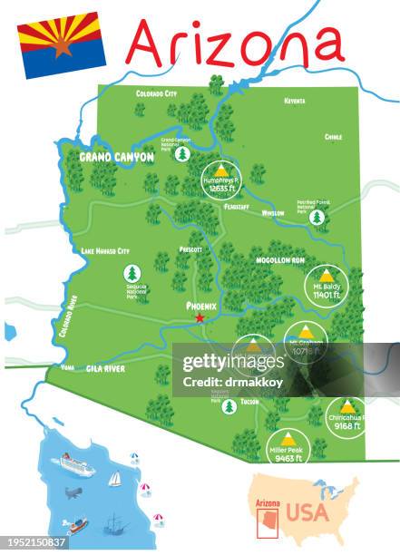 ilustrações, clipart, desenhos animados e ícones de arizona state mountain mapa - goodyear arizona