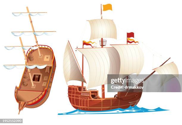 historische galeonen - windjammer stock-grafiken, -clipart, -cartoons und -symbole