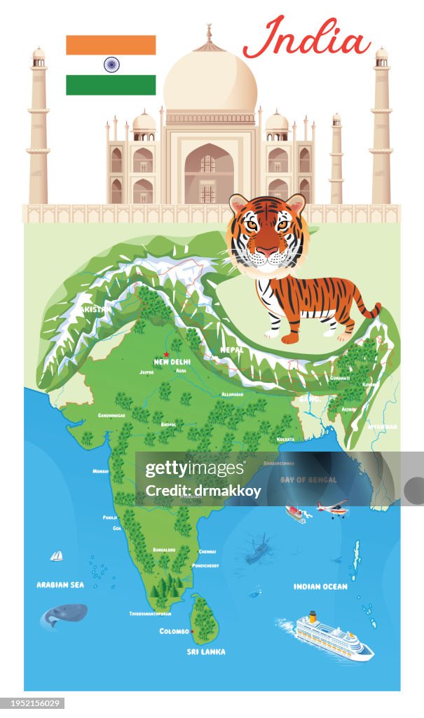 India map and Taj Mahal