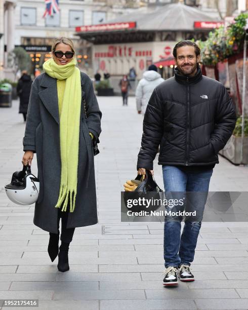 Vogue Williams and Spencer Matthews leaving Global Radio Studios on January 22, 2024 in London, England.