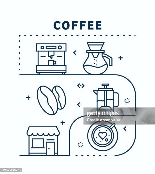 coffee related vector banner design concept. global multi-sphere ready-to-use template. web banner, website header, magazine, mobile application etc. modern design. - drinking milk stock illustrations