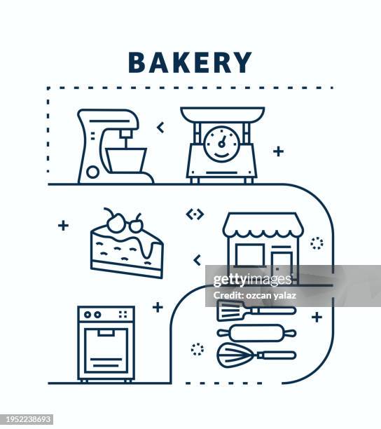 bakery related vector banner design concept. global multi-sphere ready-to-use template. web banner, website header, magazine, mobile application etc. modern design. - artisan bread stock illustrations