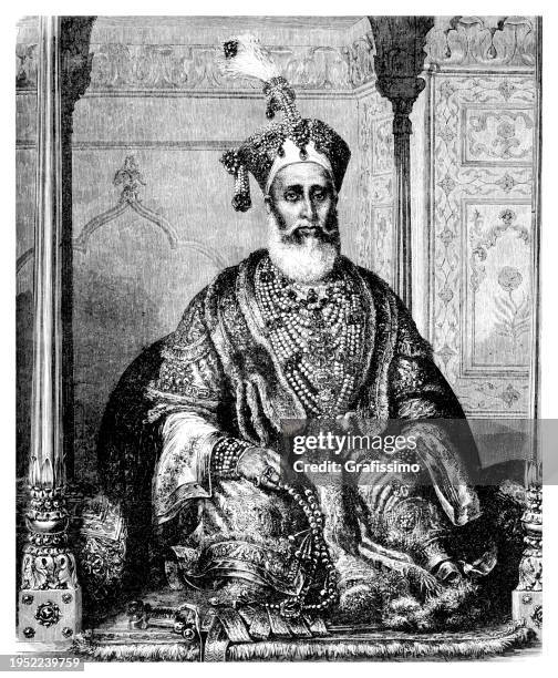 bahadur shah ii emperador de la india portrait 1858 - emperor stock illustrations