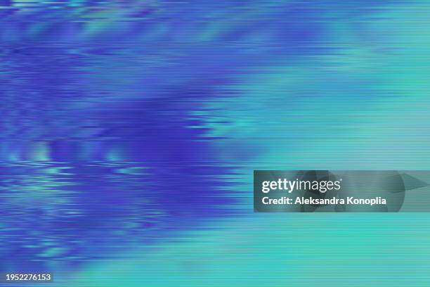 abstract purple, mint blue and turquoise rainbow pixelated background with interlaced digital distorted motion glitch effect - techno stockfoto's en -beelden