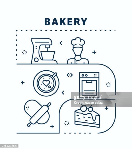 bakery related vector banner design concept. global multi-sphere ready-to-use template. web banner, website header, magazine, mobile application etc. modern design. - artisanal food and drink stock illustrations