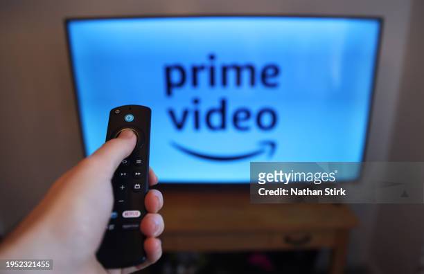 In this photo illustration, the remote control of an Amazon Fire stick is displayed on January 22, 2024 in Holmes Chapel, United Kingdom.