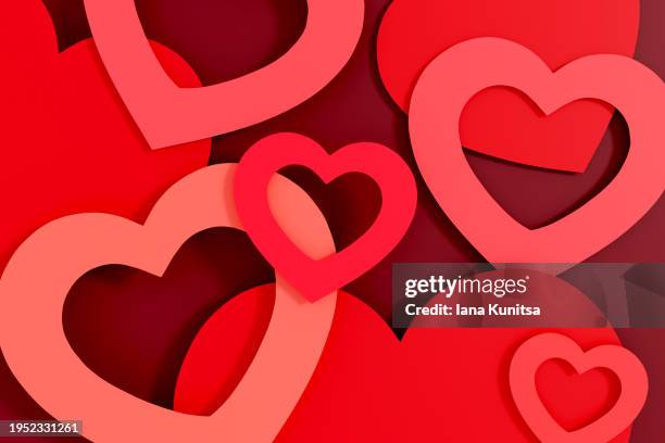 beautiful bright red and pink hearts on maroon background. fashionable birthday, valentine's day backdrop. festive 3d pattern, banner. design element. - combine day 3 stock pictures, royalty-free photos & images