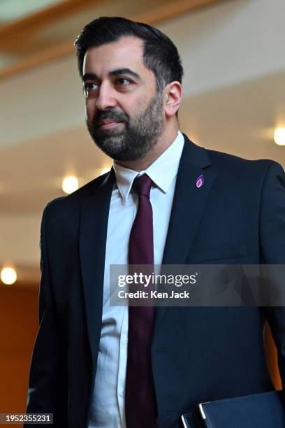 First Minister Humza Yousaf makes his way to First Minister's Questions in the Scottish Parliament, ahead of a scheduled appearance later in the day...