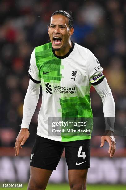 Virgil van Dijk of Liverpool shouts during the Premier League match between AFC Bournemouth and Liverpool FC at Vitality Stadium on January 21, 2024...