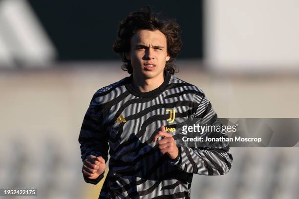 Martin Palumbo of Juventus during the warm up prior to the Serie C match between Juventus Next Gen and Rimini at Stadio Giuseppe Moccagatta on...