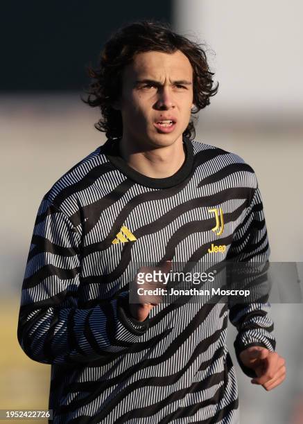 Martin Palumbo of Juventus during the warm up prior to the Serie C match between Juventus Next Gen and Rimini at Stadio Giuseppe Moccagatta on...
