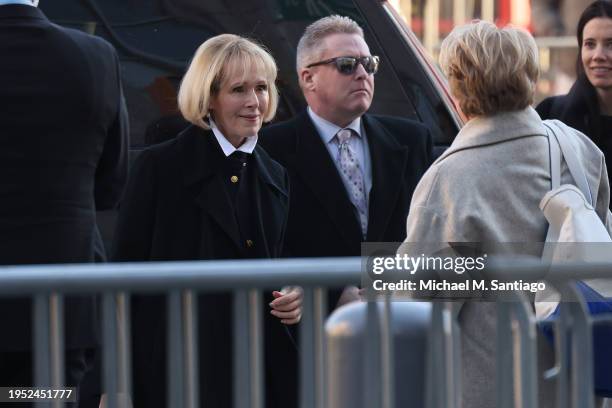 Jean Carroll arrives for her civil defamation trial against former President Donald Trump at Manhattan Federal Court on January 22, 2024 in New York...