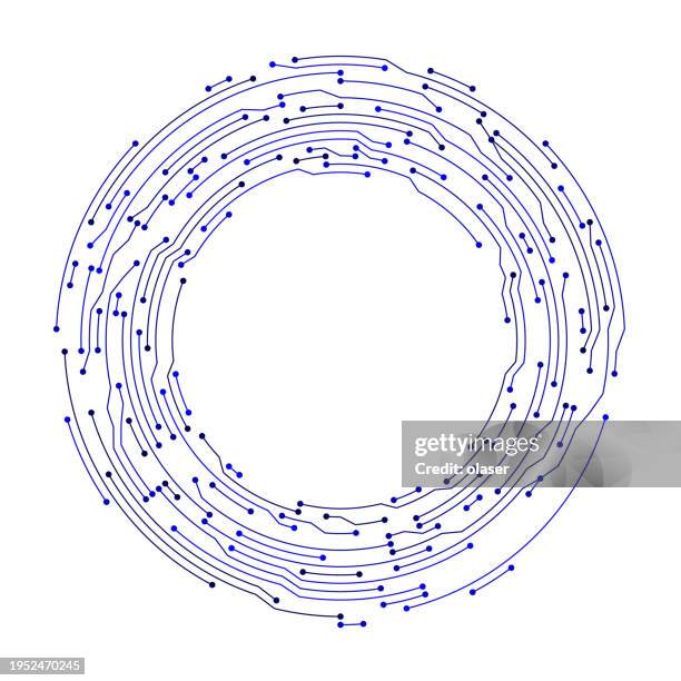 blue circuit board style of abstract circular electronics white background pattern. - cloud data center stock illustrations