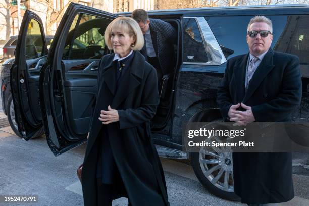 Jean Carroll arrives at Manhattan federal court in New York as her defamation suit against Donald Trump resumes on January 22, 2024 in New York City....