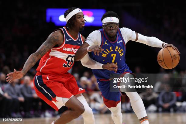 Reggie Jackson of the Denver Nuggets in action against the Washington Wizards at Capital One Arena on January 21, 2024 in Washington, DC. NOTE TO...