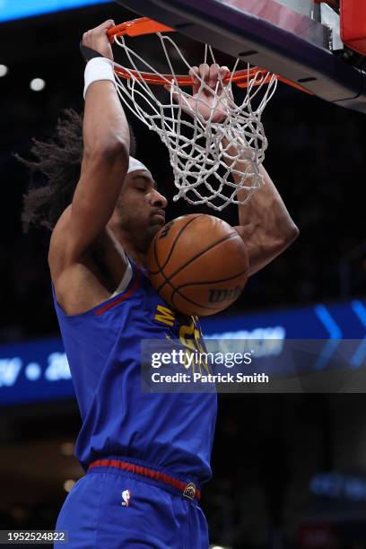 Zeke Nnaji of the Denver Nuggets dunks against the Washington Wizards during the first half at Capital One Arena on January 21, 2024 in Washington,...