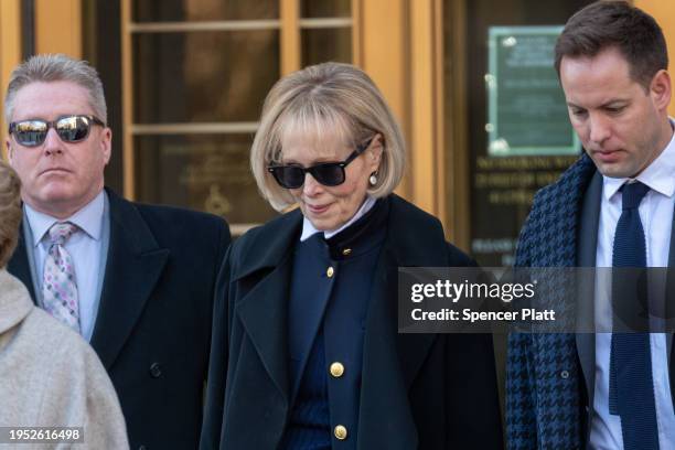 Jean Carroll leaves Manhattan federal court in New York as her defamation suit against former president Donald Trump has been postponed after a juror...