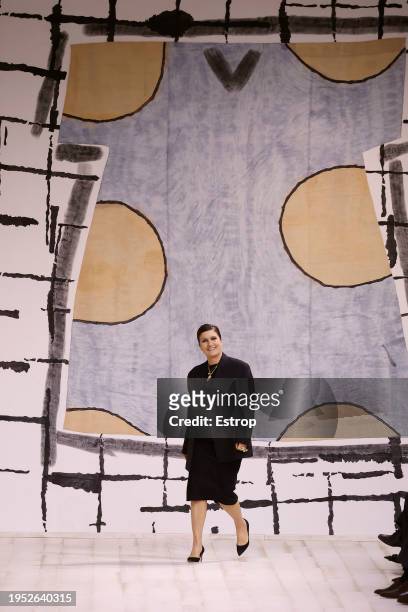 Fashion designer Maria Grazia Chiuri at the Christian Dior Haute Couture Spring/Summer 2024 show as part of Paris Fashion Week on January 22, 2024 in...