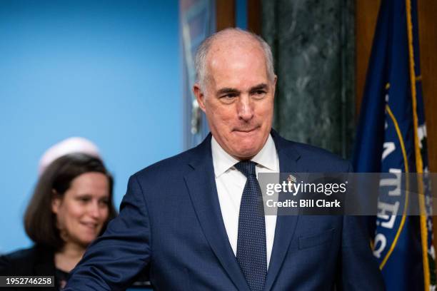 Sen. Bob Casey, Jr., D-Pa., arrives to chair the Senate Special Aging Committee hearing on "Assisted Living Facilities: Understanding Long-Term Care...