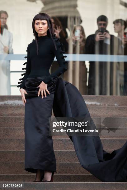 Zendaya is seen during the Schiaparelli Haute Couture Spring/ Summer 2024 as part of Paris Fashion Week on January 22, 2024 in Paris, France.