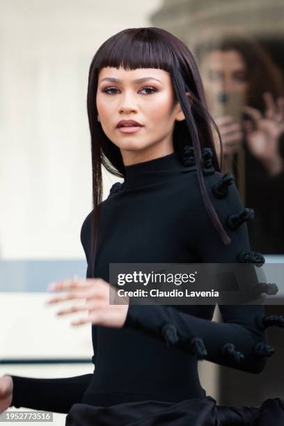 Zendaya is seen during the Schiaparelli Haute Couture Spring/ Summer 2024 as part of Paris Fashion Week on January 22, 2024 in Paris, France.