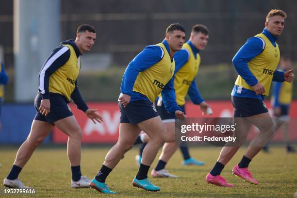 Danilo Fischetti of Italy and his teammates in action during Italy training session at Payanini Center on January 22, 2024 in Verona, Italy.