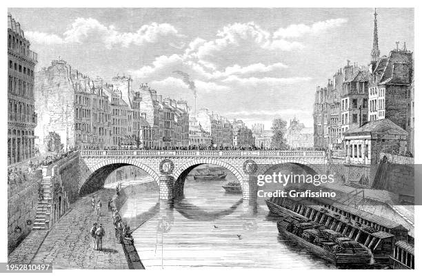 bildbanksillustrationer, clip art samt tecknat material och ikoner med pont saint-michel, paris, illustration 1858 - 1858