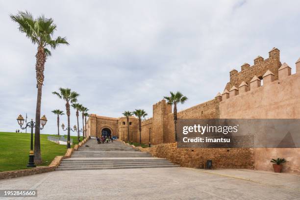 the kasbah of the udayas (also spelled "oudaias" or "oudayas") in rabat, morocco. - fortress gate and staircases stock pictures, royalty-free photos & images