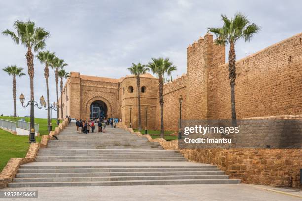 the kasbah of the udayas (also spelled "oudaias" or "oudayas") in rabat, morocco. - fortress gate and staircases stock pictures, royalty-free photos & images