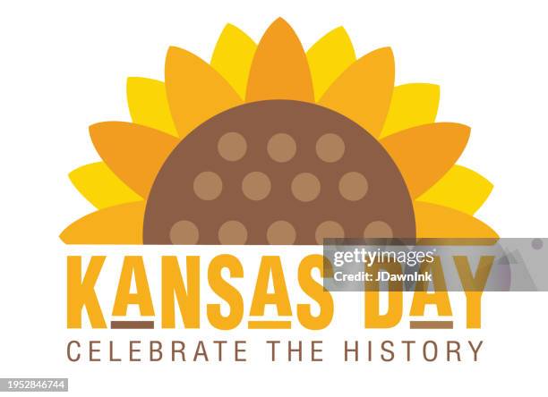 kansas day happy celebration january 29 web banner design with sunflower - kansas sunflowers stock illustrations