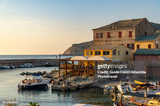 france, corse, view of the port of the village of centuri. - corsican flag stock pictures, royalty-free photos & images