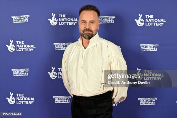 Alfie Boe of Les Misérables attends The National Lottery's Big Night of Musicals red carpet at the AO Arena. The show will air on January 27th on BBC...