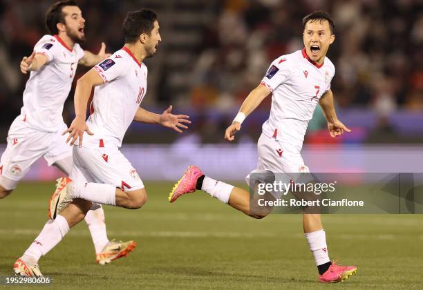 Hussein Al Zein of Lebanon runs with the ball during the AFC Asian Cup Group A match between Tajikistan and Lebanon at Jassim Bin Hamad Stadium on...