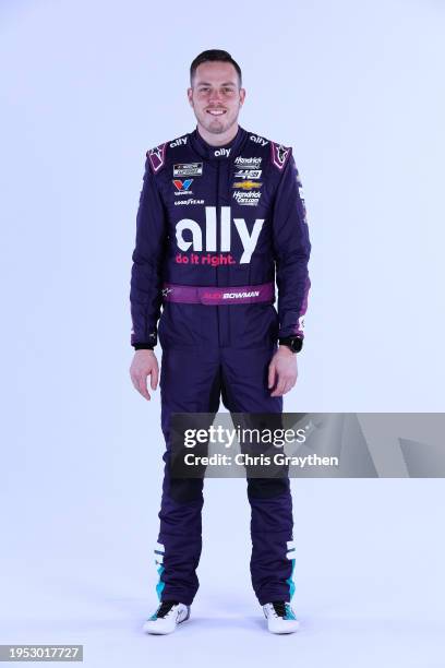 Driver Alex Bowman poses for a photo during NASCAR Production Days at the Charlotte Convention Center on January 17, 2024 in Charlotte, North...