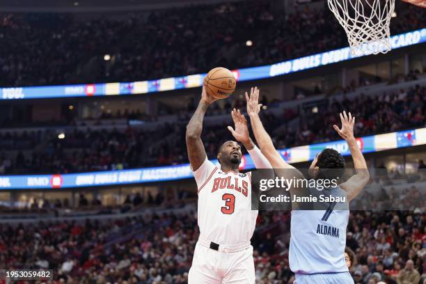 Andre Drummond of the Chicago Bulls controls the ball against the Memphis Grizzlies on January 20, 2024 at United Center in Chicago, Illinois. NOTE...