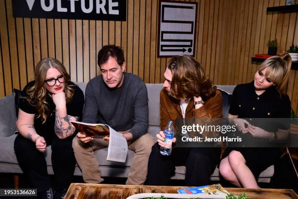 Mel Eslyn, Mark Duplass, Austin Abrams and Megan Stott attend The Vulture Spot at Sundance Film Festival - Day 4 at The Vulture Spot on January 22,...