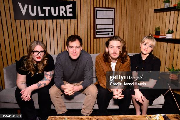 Mel Eslyn, Mark Duplass, Austin Abrams and Megan Stott attend The Vulture Spot at Sundance Film Festival - Day 4 at The Vulture Spot on January 22,...