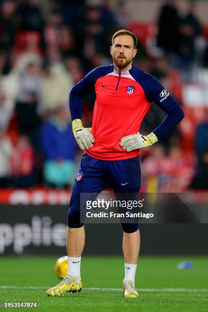 Ivo Grbic of Atletico Madrid looks on during the warm up prior to the LaLiga EA Sports match between Granada CF and Atletico Madrid at Estadio Nuevo...